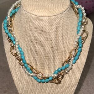 Elegant Park Lane Turquoise and Pearl Necklace 3 in 1 style